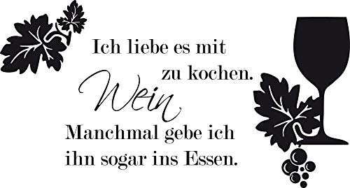 GRAZDesign Wandtattoo Küche Spruch Ich liebe es mit Wein zu kochen | Küchenaufkleber - 56x30cm / 070 schwarz