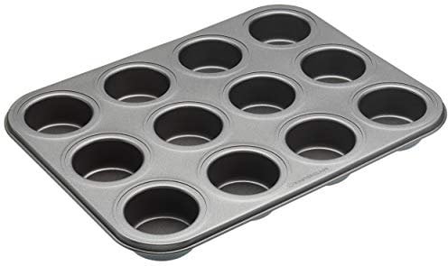 MasterClass KCMCHB96 12 Hole Mini Sandwich Tin with Loose Bases and PFOA Non Stick in Gift Box, Robust 1 mm Carbon Steel, 27 x 36 cm, Grey