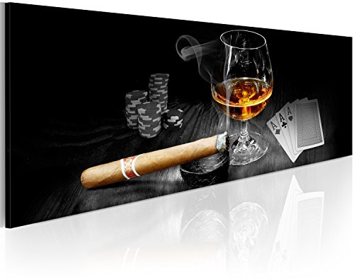 murando - Leinwandbild Zigarre Whisky Bar, 120x40 cm, 1-teilig, Wohnzimmer | Hochwertige Leinwand, sofort aufhängbar, ideal fürs Wohn- oder Schlafzimmer, wasserfest und lichtecht, langlebig, stilvoll