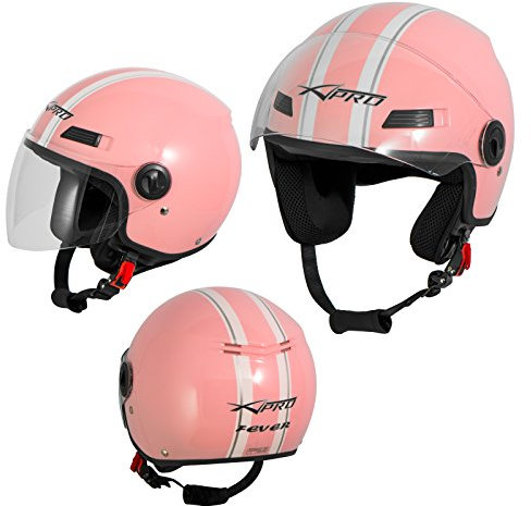 A-Pro Motorradhelm Motorrad Roller Offenes Jet Helm Viser ECE 22-06 Rosa L