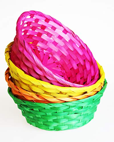 KAMACA 4 Liebevoll gestaltete Körbe aus Bast bunte Bastkörbe in 4 Farben rund Größe je 22,5 x 7,5 tolle Dekoration zu Ostern Osterkorb (4er Set bunt)