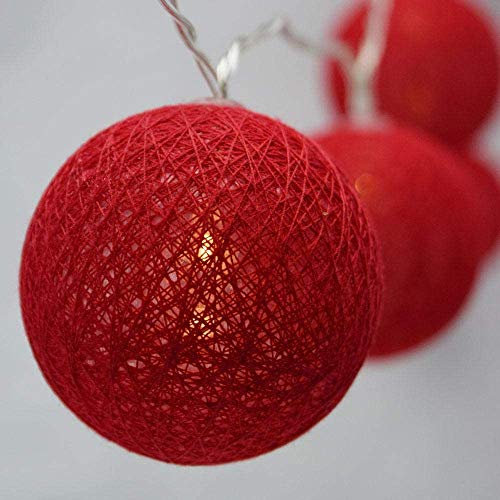 Guirlande Lumineuse, Chickw1 Alimenté par Batterie Chaîne de Lumière 6cm Boules Coton LED Cosy Lumière Couleur Décoration Pour La Saint Valentin Noël Fêtes (Rouge, 3.3m / 20 Boule lumière)