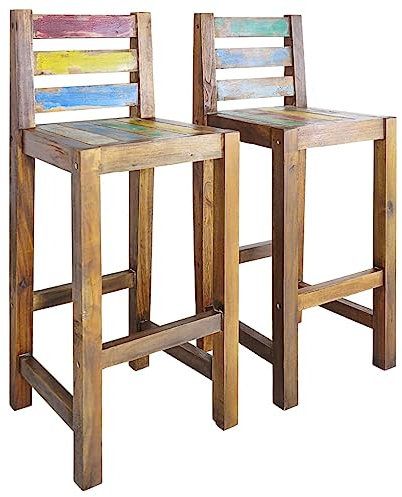 vidaXL 2X Barhocker Recyceltes Bootsholz Barstuhl Tresenstuhl Küchenhocker
