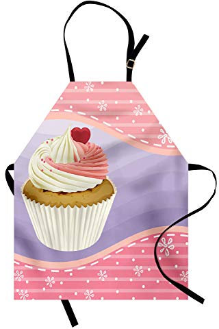 ABAKUHAUS Cupcake Kochschürze, Yummy Cake mit cremiger Topping Streusel und EIN Herz zwischen rosa Floral Borders, Farbfest Höhenverstellbar Waschbar Klarer Digitaldruck, Mehrfarbig