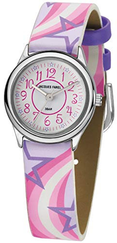 JACQUES FAREL Kinder-Armbanduhr Sterne rosa-lila Analog Quarz Metall Kunstleder HCC 324
