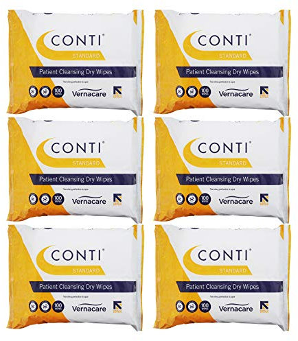 Conti Standard - Patient Cleansing Dry Wipes, Every Day Universal Use Cleaning Cloths, Wipe Size 26cm x 20cm, 100 Wipes Per Pack - 6 Pack
