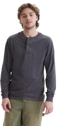 Hanes Men's T Beefyt Henley Cotton Long Sleeve Shirts, Slate Heather, S
