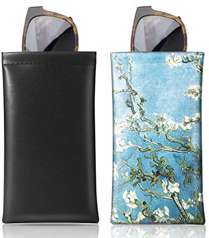 MoKo Brillenetui, 2 Stück Tragbar Sonnenbrillen Etui mit Schnappverschluss Brillentasche Weich Brillen Schutzhülle Lesebrillenetui für Damen mit Reinigungstuch - Schwarz/Aprikose Blume