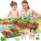 BUYGER Animaux de la Ferme Jouet pour Enfant, Figurines Animaux avec Tapis de Jeu, Arbres et Clôture, Cadeau Educatif 3 4 5 Ans