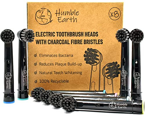 Humble Earth Recycelbare Zahnbürstenköpfe kompatibel mit elektrischer Zahnbürste Oral-B, Kohleborsten (8 Stück)