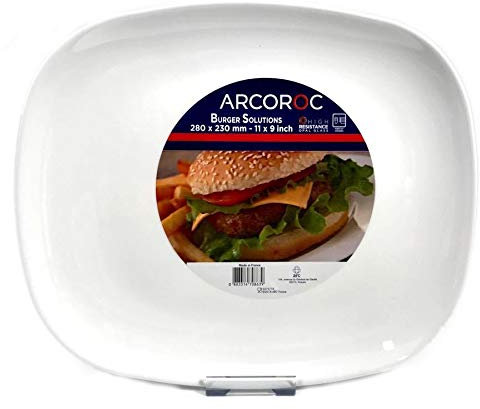 Set da 6pz piatto Burger carne Vassoio Rettangolare vetro opale 23x28cm Arcopal Chiosco