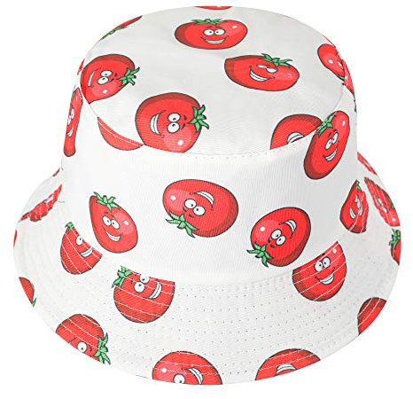 ZLYC Unisex Früchte Druck Sonnenhut Strandhut Fishermütze Outdoor-Hut,Lächeln Tomate Weiß,Gr. Einheitsgröße