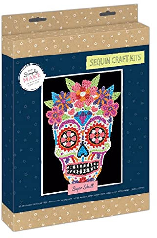 Simply Make Sequin Craft Kit - Sugar Skull Design for Kids and Adults, Vibrant Sequins for Mosaic Crafts, Pin Art Sequins for Crafting, Perfect for Adult Crafts - Sequin Art & Craft Kit