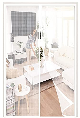 Zanzariera Magnetica Per Portes,110x260cm (43.3x102.36in) Magnetiche Chiusura Automatica Anti Zanzare Mosche Insetti Tenda per Porte ,Facile da installare senza perforazione-Bianco