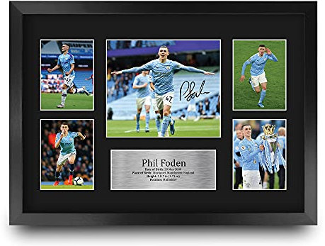 HWC Trading FR A3 Phil Foden Manchester City Geschenke Gedruckt, Signiert Autogramm Bild, Für Fußball-Fans Und Anhänger - A3 Framed