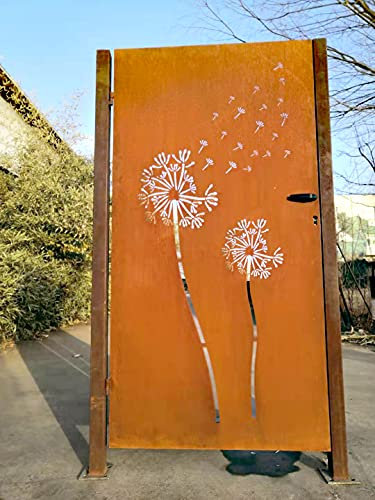 Edelrost Gartentor aus Metall 1mm Rost Handarbeit inkl.Türschloss inkl. Pfosten (032126-2: L101 H6 H180cm)