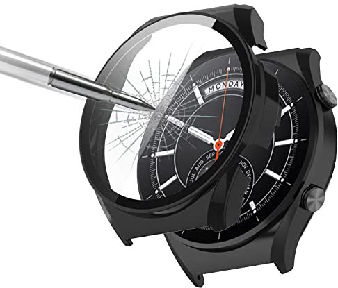 ZoRoll Coque Compatible avec Xiaomi Watch S1 - Étui de Protection avec Verre Trempé, Couverture Totale HD Rigide Anti-Rayure PC (Pas pour S1 Active) - Noir