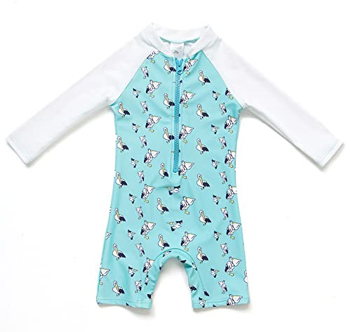 Mazuliso Baby Junge Badeanzug UPF50+ EIN Stück Lange Ärmel Sonnenanzug MIT Einem Reißverschluss(Pelikan,74-80 cm)