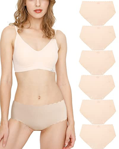 Donpapa Damen Unterwäsche Nahtlos Slips Seamless Unterhosen Ohne Naht Panties Hipster Mikrofaser Bequeme Bikinis Breif 3/6 Pack Beige9 XS