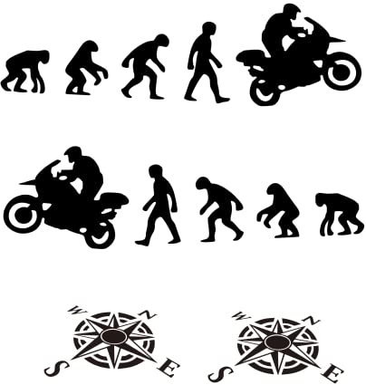 nuovo kit Adesivi Stickers Evolution + omaggio 2 adesivi rosa dei venti da 15 cm valigie per moto enduro adventure Trail off Road Sport (Nero Opaco)