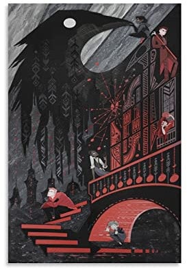 Six of Crows Kunstposter auf Leinwand, dekorativ, modern, 20 x 30 cm, Schwarz und Rot