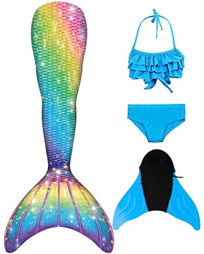 DNFUN Meerjungfrauenflosse Mädchen mit Bikini -Meerjungfrauenschwanz kostüm mit Monoflosse zum Schwimmen
