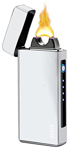 RSBYE Feuerzeug Elektrisch, Lichtbogen Feuerzeug mit PVD-Beschichtung, USB Feuerzeug mit Verdicktem Lichtbogen, Winddicht Plasma Feuerzeug, Feuerzeug USB, Feuerzeug Elektrisch Flamme (Silber)