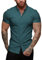 URRU Men's Muscle Dress Shirts Slim Fit Stretch Short Sleeve Casual Button Down Shirts for Men Dark Green L