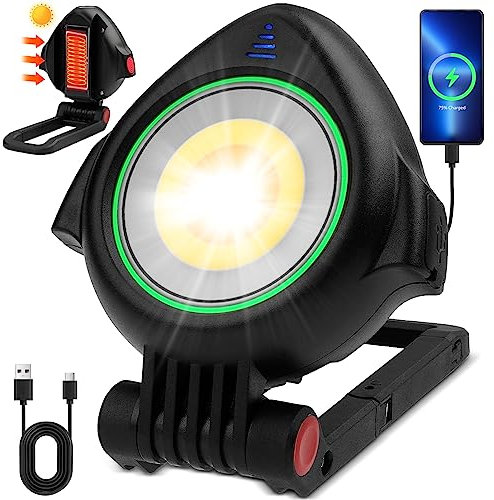 LED Solar Arbeitsstrahler, BIBURY Baustrahler Akku Tragbares Arbeitslicht mit LED Wiederaufladbare Batterien, Taschenlampe Campinglampe mit 3 Lichtmodi, Werkstattlampe für Baustelle Garage Werkstatt