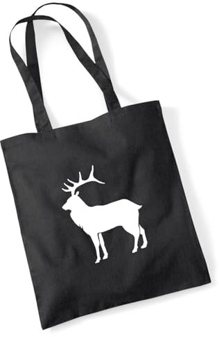 Huuraa Jutebeutel Hirsch Silhouette Geschenk 10 Liter Black Baumwolle Hirsch Präsent