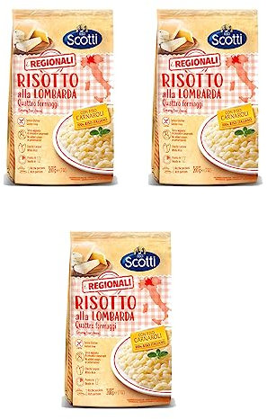 Riso Scotti I Regionali Risotto alla lombarda - Quattro formaggi - 3 confezioni da 200 g - Senza glutine - Senza aggiunta di coloranti e conservanti