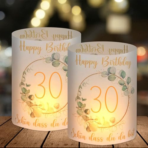 12 Windlicht Tischdeko 30 Geburtstag, Deko 30 Geburtstag Mann Frau, 30 Jahre Happy Birthday Tischdeko, Geeignet für Teelichter oder Kerzen