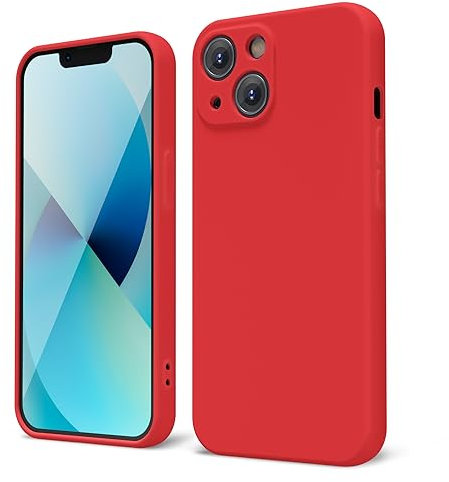 oakxco Designed for iPhone 13 Mini Phone Case Liquid Silicone Bumper Grip, Cute Thin Slim Soft Rubber TPU Plain Smooth Gel Cover for Women Girl Aesthetic, Matte Solid Protective & Shockproof, Red