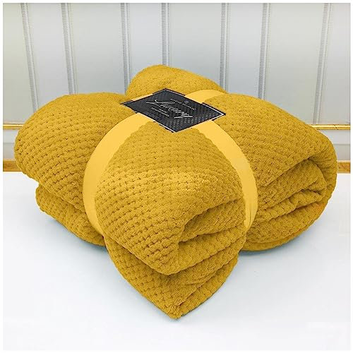 VELVETIO Luxury Waffle Fleece Popcorn Throw, Extra Large Thermal Warm Honeycomb Blanket, Soft & Cosy 100% Polyester Snuggle Sofa Bed Throws, 200 x 240cm, Ochre