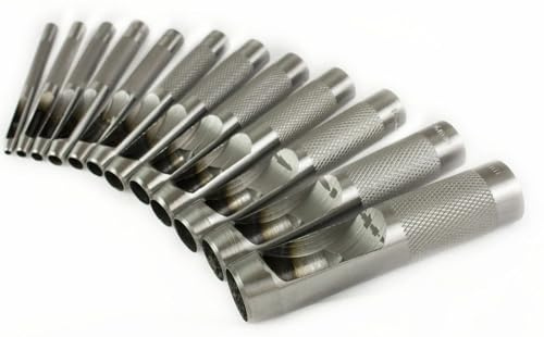 Dunnet Tools 12pc Hollow Punch Set | Leather Hole Punch Tool Kit for Belts, Crafting, and DIY | Single Hole Puncher, Leather Tools, Eyelet Punch Kit, Heavy Duty Hole Punch for Leatherworking (3m-19mm)