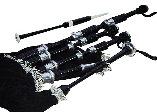 Hakam Din Great Highland Dudelsack von Hakam Din schwarz schattiertes Cocobolo-Holz mit Nickel-Silber-Halterungen und schwarzer Samt-Abdeckschnur für Schüler, komplettes Starter-Set mit
