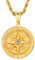 KRKC&CO Kompass Münze Anhänger Kette Goldkette Herren, 2,5mm 55,9cm Rope Kette Kettenanhänger Windrose mit Zirkonia Gold, 18K vergoldet Edelstahl Halskette Medaillon, Geschenk für Männer Jung Freund
