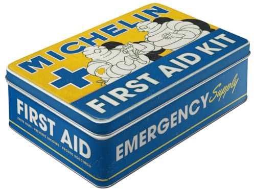 Nostalgic-Art Boîte de conservation rétro plat, 2,5 l, Michelin – First Aid Kit – Idée de cadeau pour fans de moteur, récipient en tôle avec couvercle, design vintage