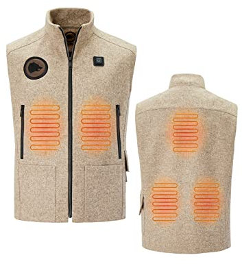 WE R WILD Beheizbare Weste - Premium Heizweste für Herren - Heizweste aus hochwertigem Loden - Wärmeweste mit Heizung - Winterweste (L, Sand)