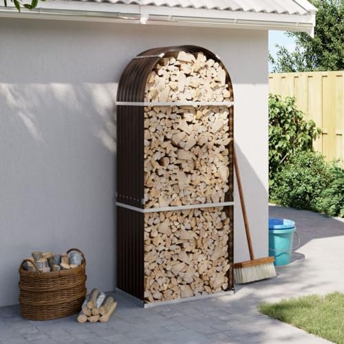 Gecheer Portaceppi,Portalegna da Esterno,Porta Legna da Esterno,Legnaia da Esterno,Portalegna Legna da ardere,Capannone da Giardino,in Acciaio Zincato,Capanno per legna da esterno,Marrone 80x45x190 cm
