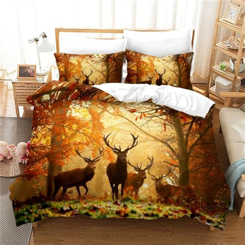 BJCJGGL Bettwäsche 260x240 Goldener Elch Bettwäsche-Set mit Reißverschluss Schließung + 2 Kopfkissenbezug 80x80 cm - Weicher Atmungsaktive Mikrofaser Bettbezug für Erwachsene Kinder