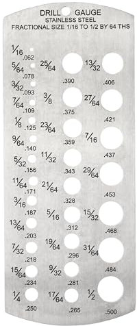 Hardys 29-Piece Imperial Fractional Drill Gauge, 1/16 to 1/2 Diameter, Stainless Steel, Drill Bit Gauge