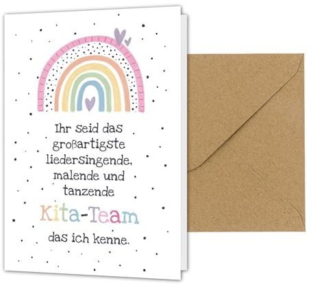 PICTALOO Dankeskarte Erzieherin, Abschiedskarte Kindergarten Kita mit Regenbogen, Abschluss Abschied Geschenk für Tagesmutter, süße Danke Karte mit Umschlag, Abschiedsgeschenk (KITA-Team)