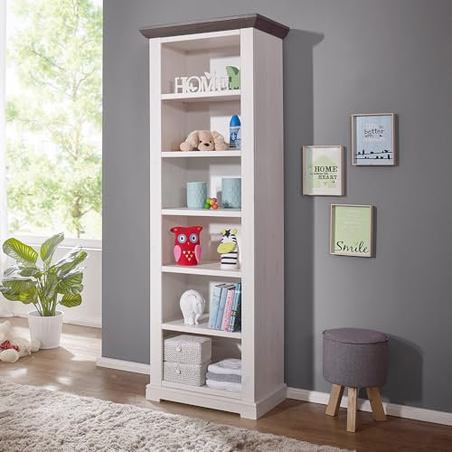 Lomadox Kinderzimmer Babyzimmer Regal Standregal Bücherregal Dekoregal Kiefer weiß mit grau