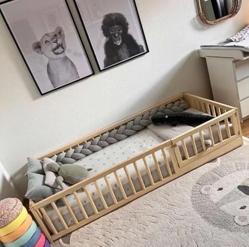 HomeForDreams: Cama para niños pequeños con barandillas de Seguridad Redondas y opción de Puerta - Diseño Inspirado en Montessori (190x90cm)