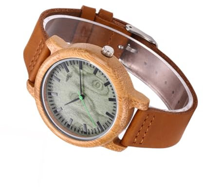WRITWAA 1 Stück Handgefertigte Bambusuhren Für Lässige Modische Echte Armbanduhr Mit Lederarmband Analoge Holzuhr Mit Quarzwerk Für