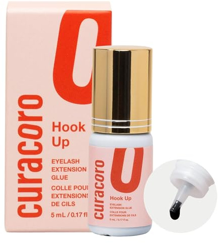 Curacoro Colle Extension de Cils Hook-Up 5ml Séchage 1,5-2s | Adhésif extra fort pour salon, Transparent & Noir, Tenue 7-8 semaines, Réservé aux techniciens de cils formés