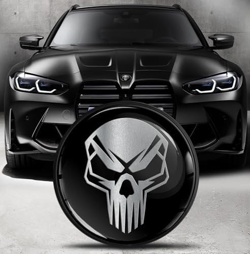 Biomar Labs Motorhaube Kofferraum Plakette Abzeichen 82mm Kompatibel mit BMW Emblem 51148132375 Schädel Totenkopf Schwarz Silber EO 19