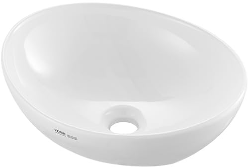 VEVOR Lavabo Ovalado, Fregadero de Encimera, Lavabo de Baño de Cerámica Blanca Brillante Engrosada sobre Encimera, Lavabo de Estilo Moderno, Perfecto para Baño, Hotel, Inodoro, RV, 409 x 341 x 144 mm