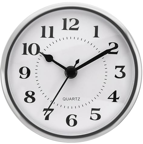 PATIKIL 3.5 90mm Quartz Clock Insert, Round Quartz Movement Miniature Clock Mini Arabic Numeral Clock Fit 78mm/3.1 Diameter Hole for Replacement Home, Silver Tone/White, Style 4